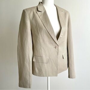 Countess Classic Linen Blazer with Roll Cuff, Sand Large